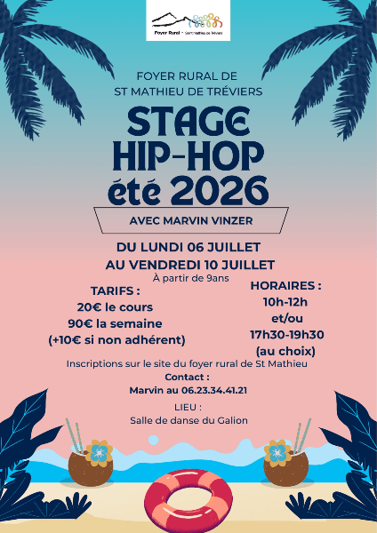 Stage de Hip Hop avec Marvin du 6 au 10 juillet 2026 à Saint‑Mathieu de Tréviers